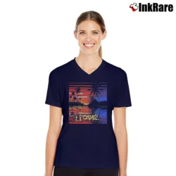 Women’s Vintage 80s Hobie Cat Catamaran V-Neck Tee in navy | Chic Neckline, Soft Texture