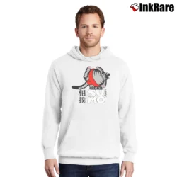 Men’s Vintage 80s Sumo Cat B Kliban Crazy Pullover Hoodie in white | Cozy, Durable, Modern Fit