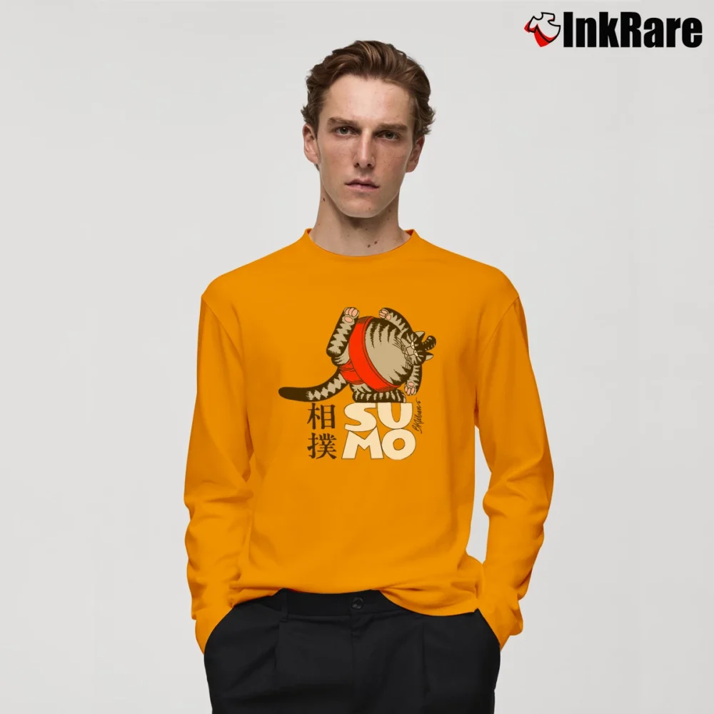 Men’s Vintage 80s Sumo Cat B Kliban Crazy Long-Sleeve Shirt in orange | Sleek, Lightweight, Year-Round Wear