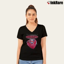 Women’s Vintage 90's Philadelphia Phillies MLB Baseball V-Neck Tee in black | Chic Neckline, Soft Texture