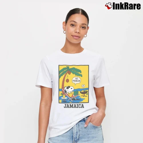 Vintage 90s Jamaica ‘No Problem’ Snoopy Women’s Tee in white – Effortless Style Women’s Vintage 90s Jamaica 'No Problem' Snoopy T-Shirt in white | Soft, Flattering Fit