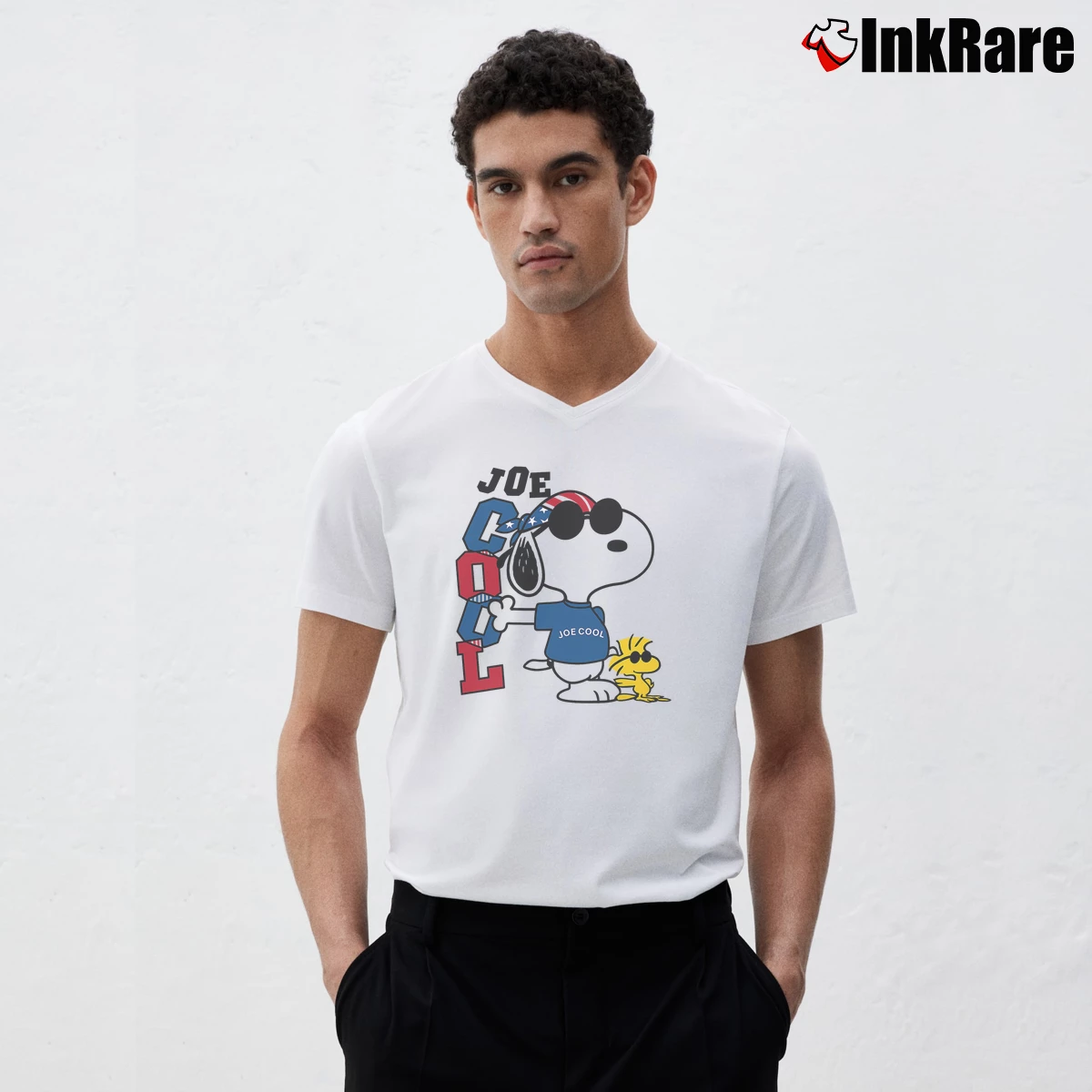 Vintage 90s Joe Cool Snoopy Men’s V-Neck Tee in white – Modern Essential Men’s Vintage 90s Joe Cool Snoopy V-Neck Tee in white | Sharp, Breathable, Everyday Staple