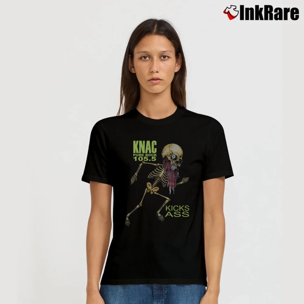 Women’s Vintage 90s KNAC Pure Rock Radio Station Pushead T-Shirt in black | Soft, Flattering Fit