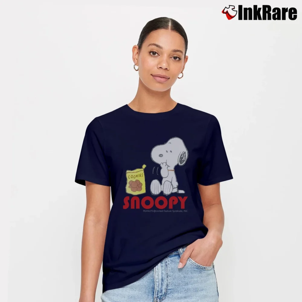 Women’s Vintage 90s Peanuts Snoopy Cookies Signature T-Shirt in navy | Soft, Flattering Fit
