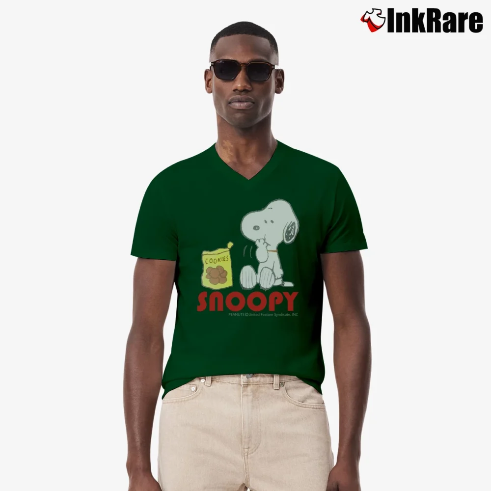 Men’s Vintage 90s Peanuts Snoopy Cookies V-Neck Tee in forest green | Sharp, Breathable, Everyday Staple