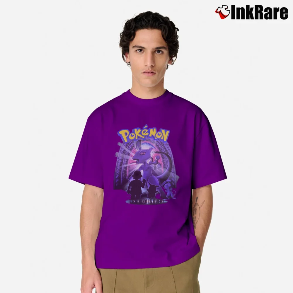 Men’s Vintage 90s Pokemon Movie Promo Mewtwo Training Is Over Classic T-Shirt in purple | Soft, Breathable Everyday Wear