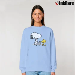 Women’s Vintage 90s Snoopy And Woodstock Peanuts Graphic Relaxed Sweatshirt in light blue | Soft, Laid-Back Vibe