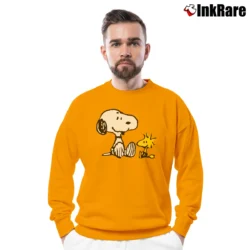Men’s Vintage 90s Snoopy And Woodstock Peanuts Graphic Crewneck Sweatshirt in orange | Cozy Fabric, Clean Style