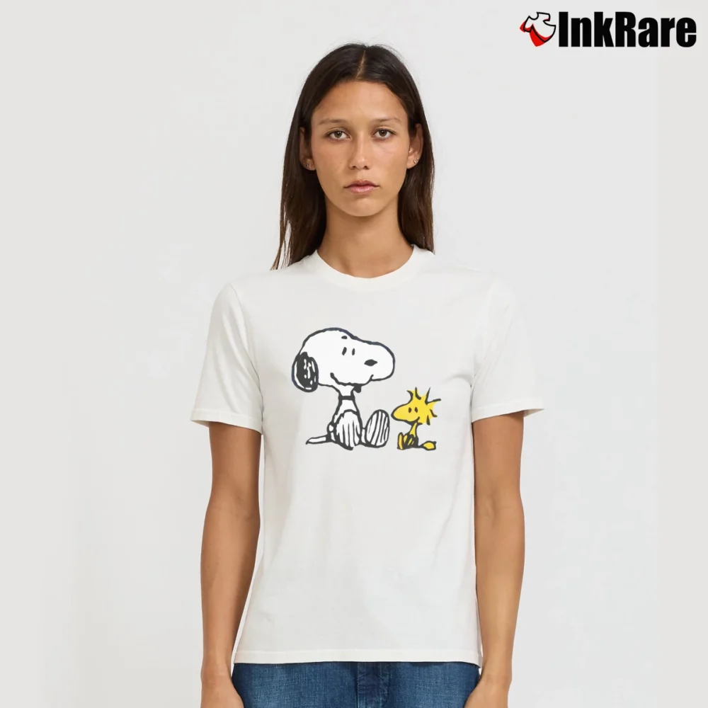 Women’s Vintage 90s Snoopy And Woodstock Peanuts Graphic Signature T-Shirt in white | Soft, Flattering Fit