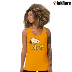 Women’s Vintage 90s Snoopy And Woodstock Peanuts Graphic Tank Top in orange | Lightweight, Movement-Friendly