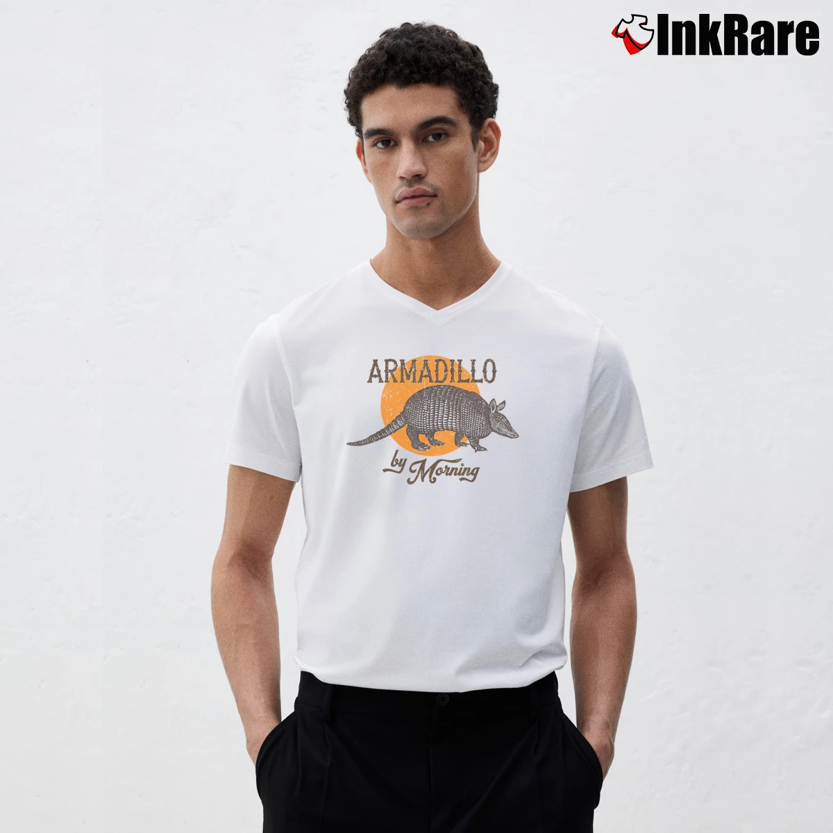 Men’s Vintage Armadillo By Morning V-Neck Tee in white | Sharp, Breathable, Everyday Staple