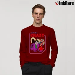 Men’s Vintage Batman Joker Harley Quinn Let's Go Crazy Long-Sleeve Shirt in maroon | Sleek, Lightweight, Year-Round Wear