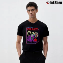 Men’s Vintage Batman Joker Harley Quinn Let's Go Crazy V-Neck Tee in black | Sharp, Breathable, Everyday Staple