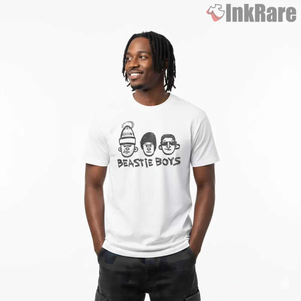 Vintage Beastie Boys Hand Drawn Faces Shirt on white short sleeve shirt for men graphic tee