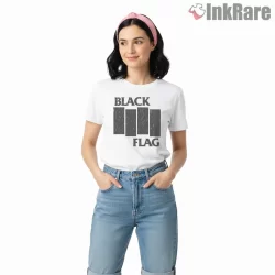 Vintage Black Flag Distressed Bars Shirt on white short sleeve shirt for women graphic tee