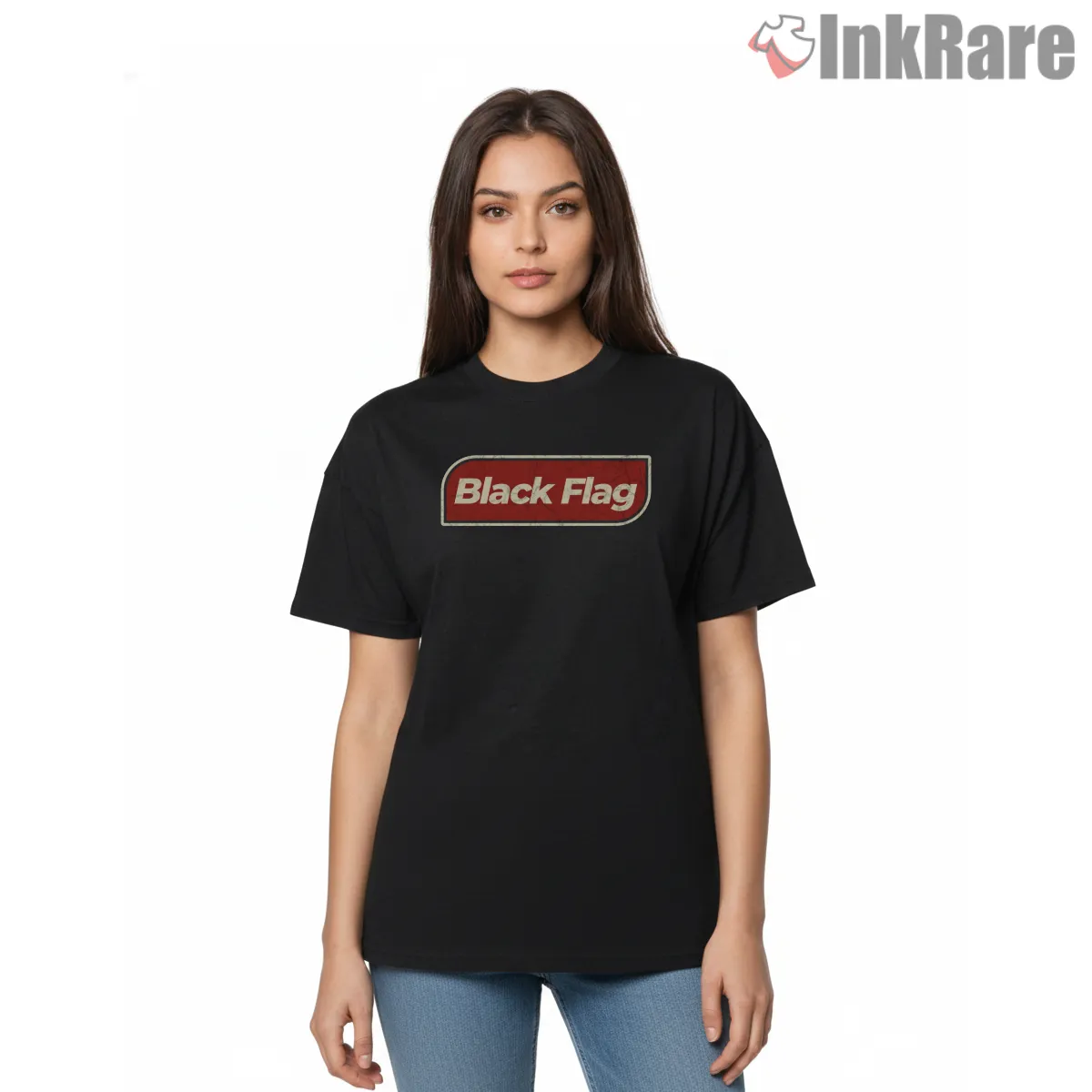 Vintage Black Flag Red Script Logo Short Sleeve Black Vintage Black Flag Red Script Logo Shirt on black short sleeve shirt for women graphic tee