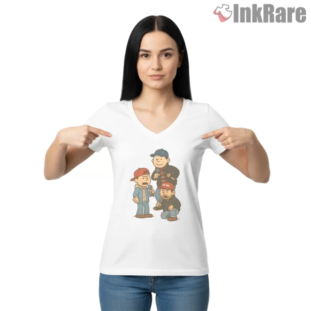 Vintage Cartoon Beastie Boys Street Corner Crew Shirt on white v-neck shirt for women graphic tee