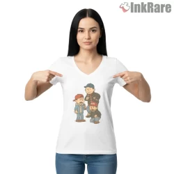 Vintage Cartoon Beastie Boys Street Corner Crew Shirt on white v-neck shirt for women graphic tee