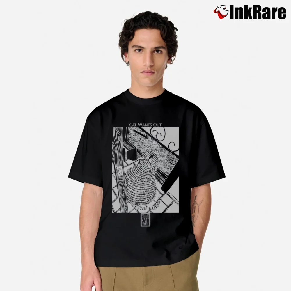 Men’s Vintage Cat Wants Out Funny Stuart Katt Classic T-Shirt in black | Soft, Breathable Everyday Wear