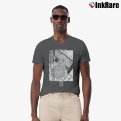 Men’s Vintage Cat Wants Out Funny Stuart Katt V-Neck Tee in charcoal | Sharp, Breathable, Everyday Staple