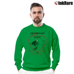 Men’s Vintage Chessie Cat Chesapeake Ohio Railway NOS Graphic Crewneck Sweatshirt in irish green | Cozy Fabric, Clean Style