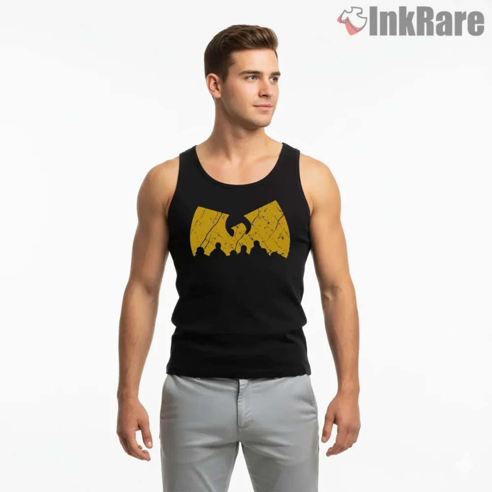 Vintage Crowd Silhouette Wu Tang Shirt on black tank top for men graphic tee
