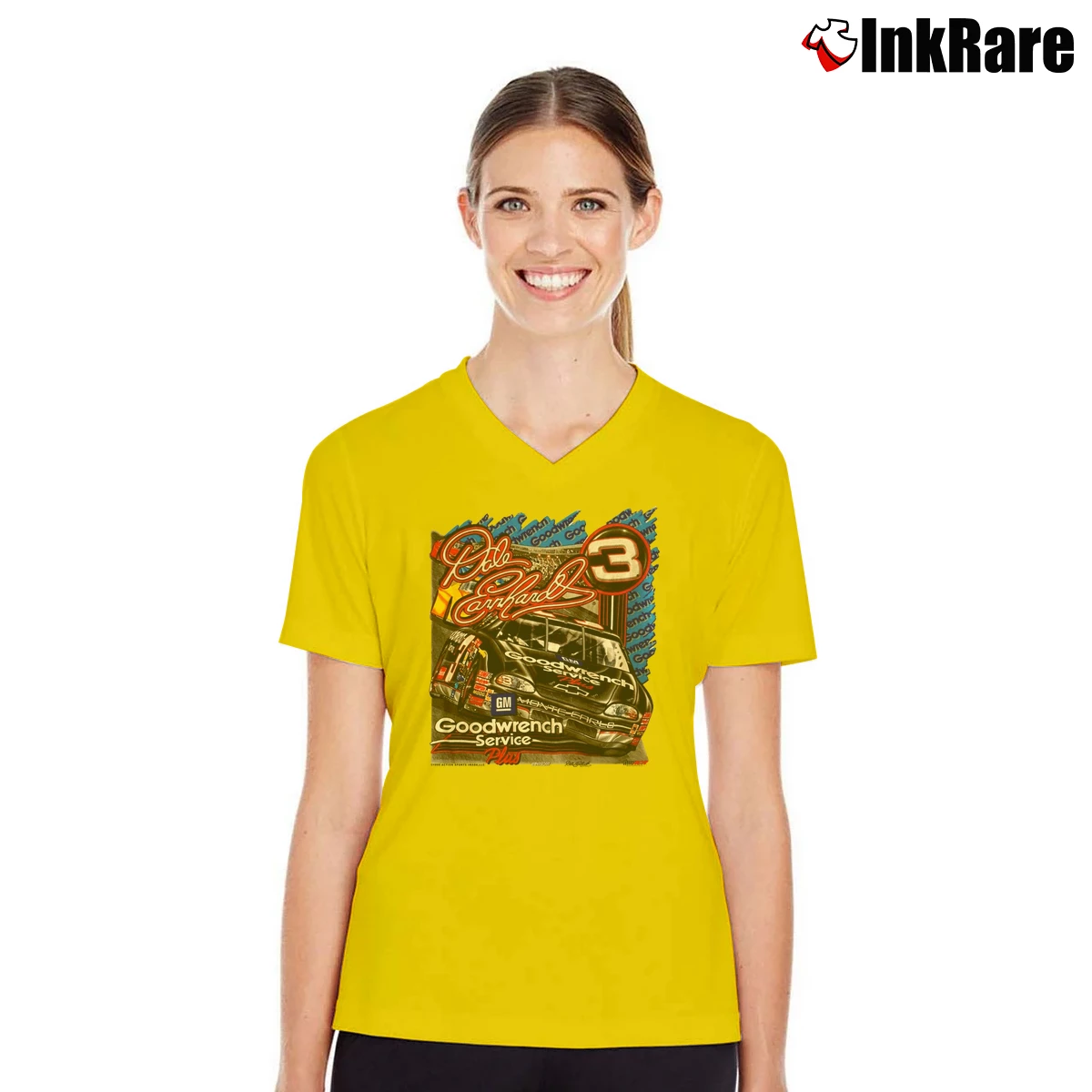 vintage dale earnhardt Women’s V-Neck Tee in yellow – Flattering Fit Women’s vintage dale earnhardt V-Neck Tee in yellow | Chic Neckline, Soft Texture