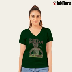 Women’s vintage dennis rodman the worm for NBA Retro and Bulls Fans V-Neck Tee in forest green | Chic Neckline, Soft Texture