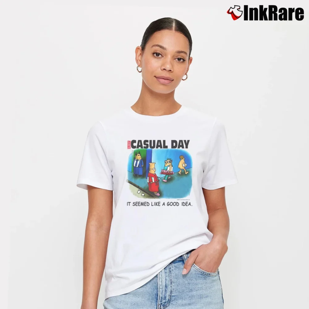 Women’s Vintage Dilbert Casual Day Comic T-Shirt in white | Soft, Flattering Fit