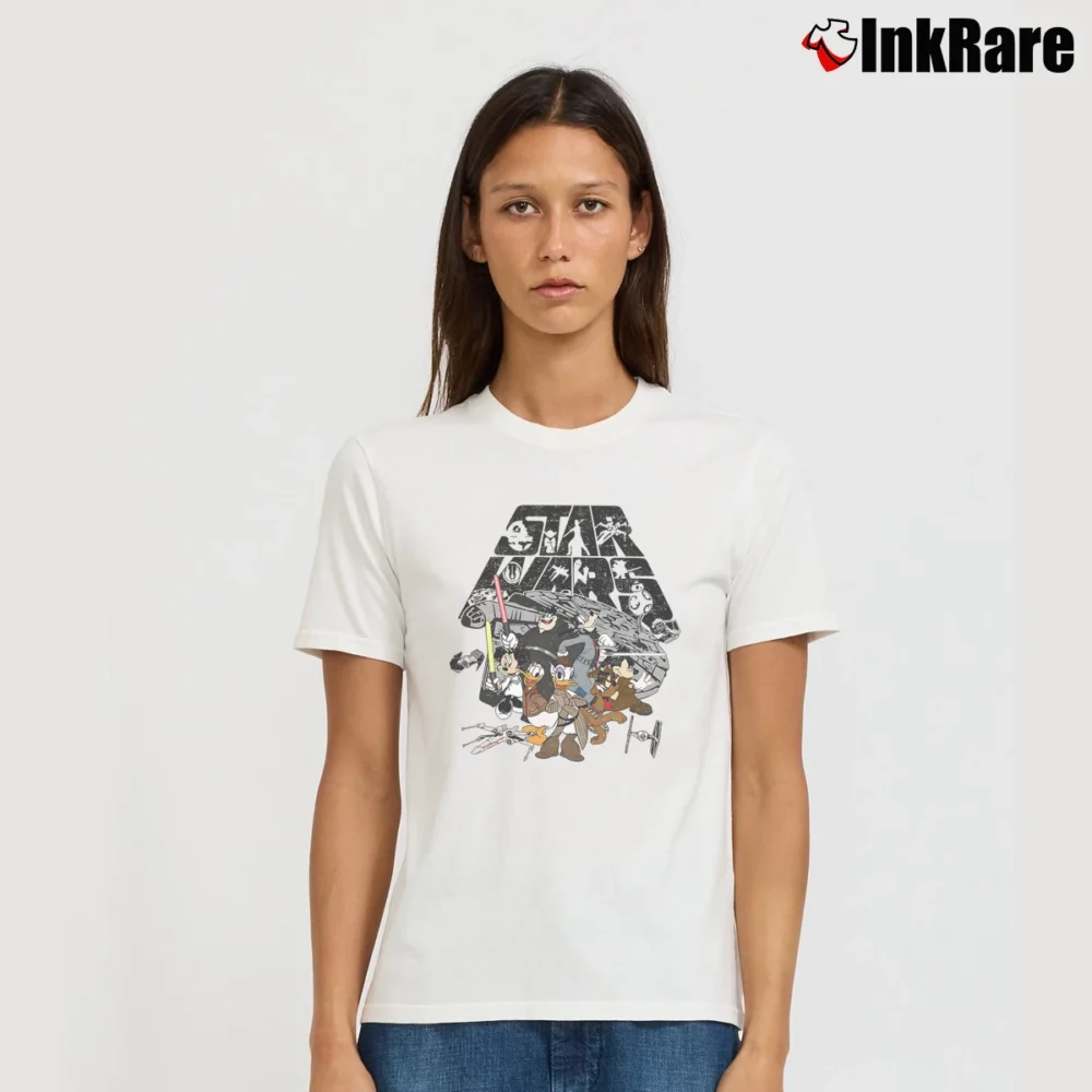 Women’s Vintage Disney Star War Mickey And Friends Signature T-Shirt in white | Soft, Flattering Fit