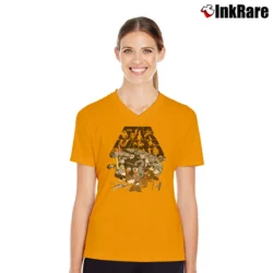 Women’s Vintage Disney Star War Mickey And Friends V-Neck Tee in orange | Chic Neckline, Soft Texture