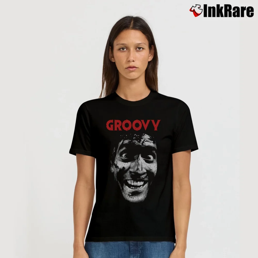 Women’s Vintage Evil Dead Ash Williams Groovy Signature T-Shirt in black | Soft, Flattering Fit