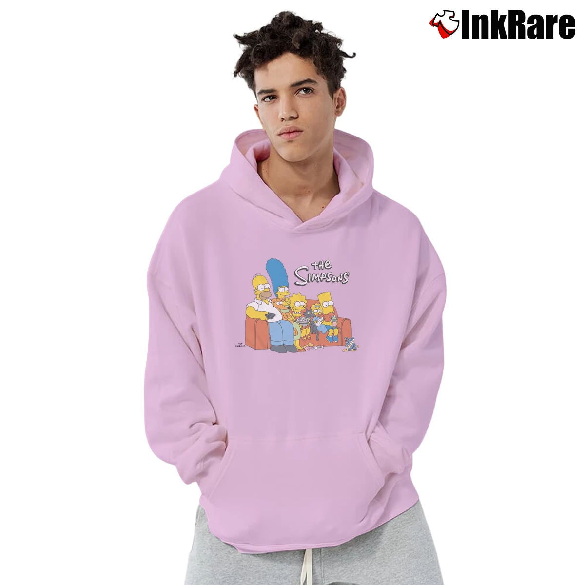 Men’s Vintage Family Couch The Simpsons Pullover Hoodie in light pink | Cozy, Durable, Modern Fit
