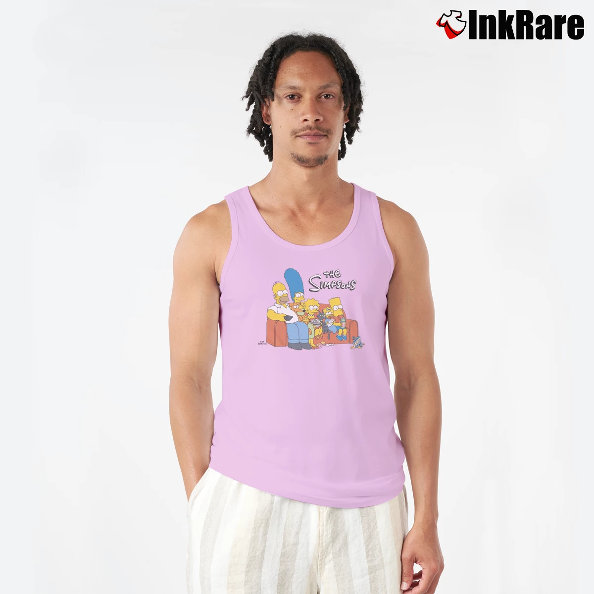 Men’s Vintage Family Couch The Simpsons Tank Top in light pink | Breathable, Active-Friendly Design