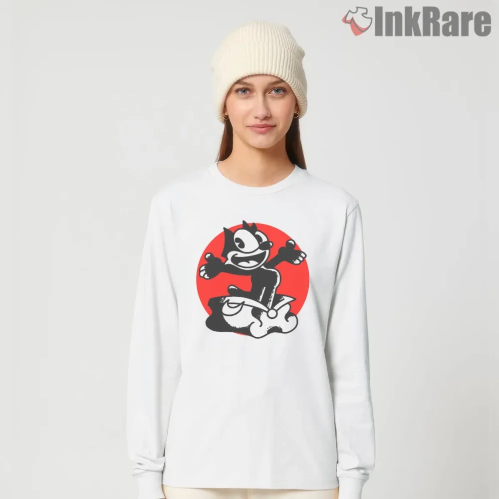 Vintage Felix The Cat Red Circle Punch Shirt on white long sleeve shirt for women graphic tee