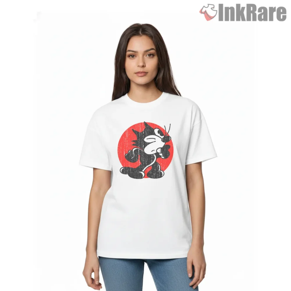 Vintage Felix The Cat Red Spotlight Shout Shirt on white short sleeve shirt for women graphic tee