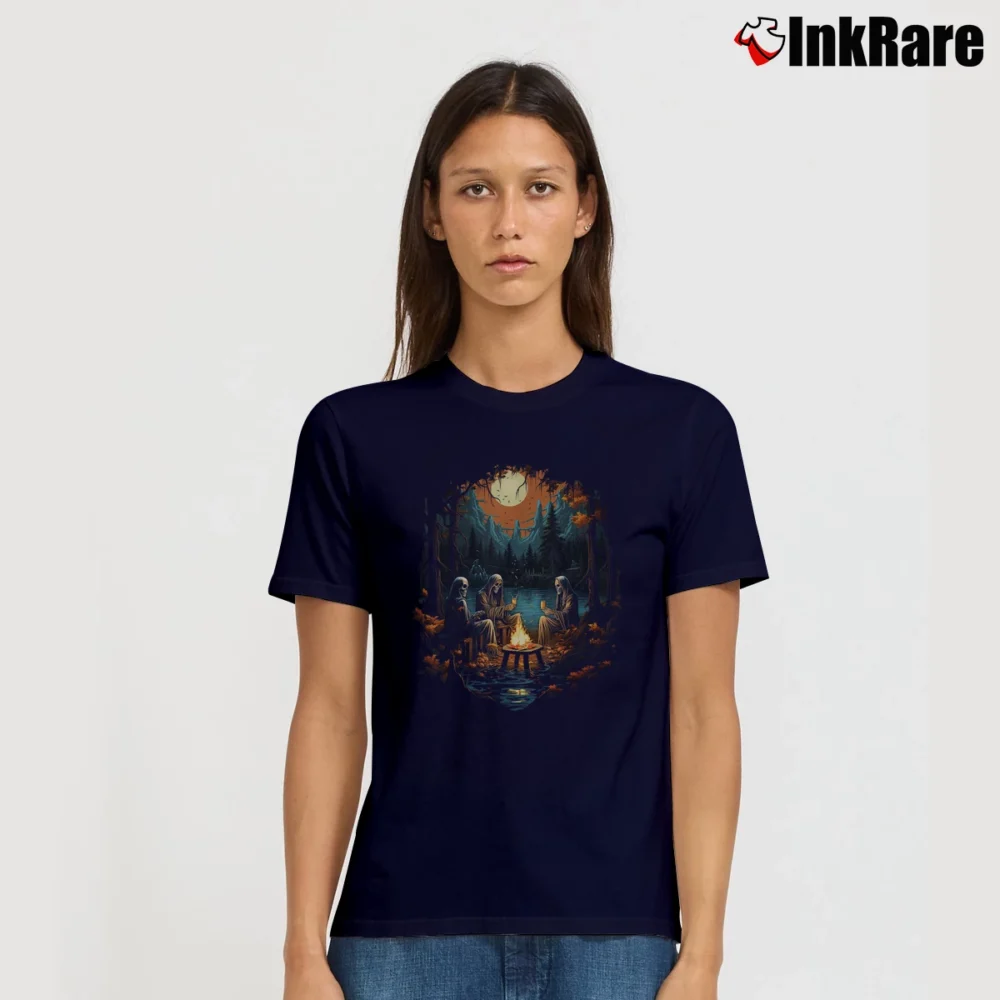 Women’s Vintage Ghost And Skeleton Campfire Gothic Halloween T-Shirt in navy | Soft, Flattering Fit