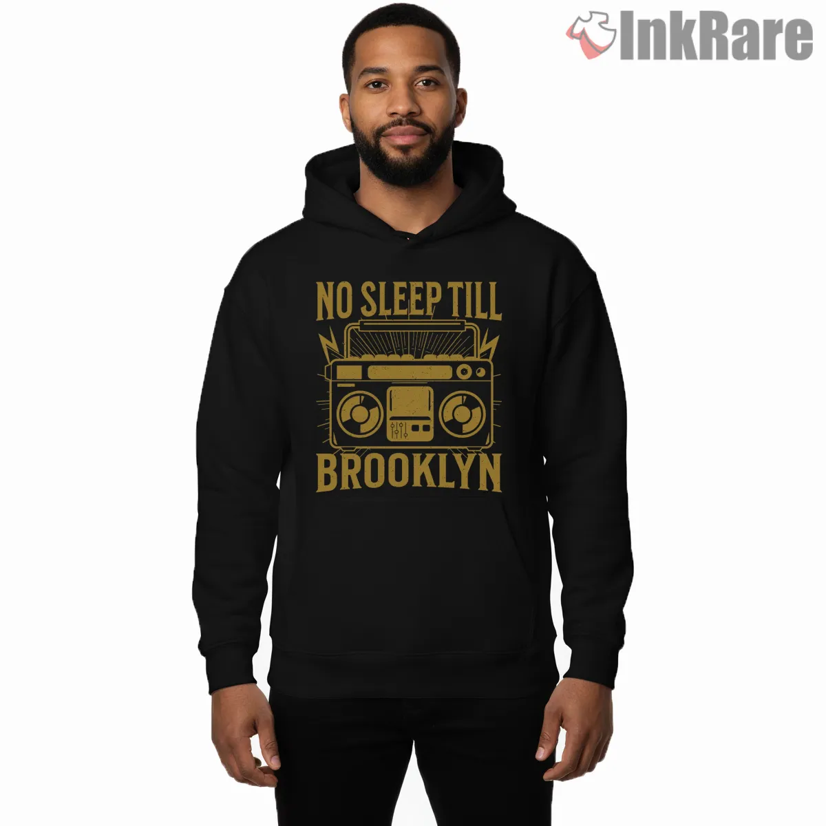 Vintage Gold Boombox No Sleep Till Brooklyn Hoodie Black Vintage Gold Boombox No Sleep Till Brooklyn Shirt on black hoodie for men graphic tee