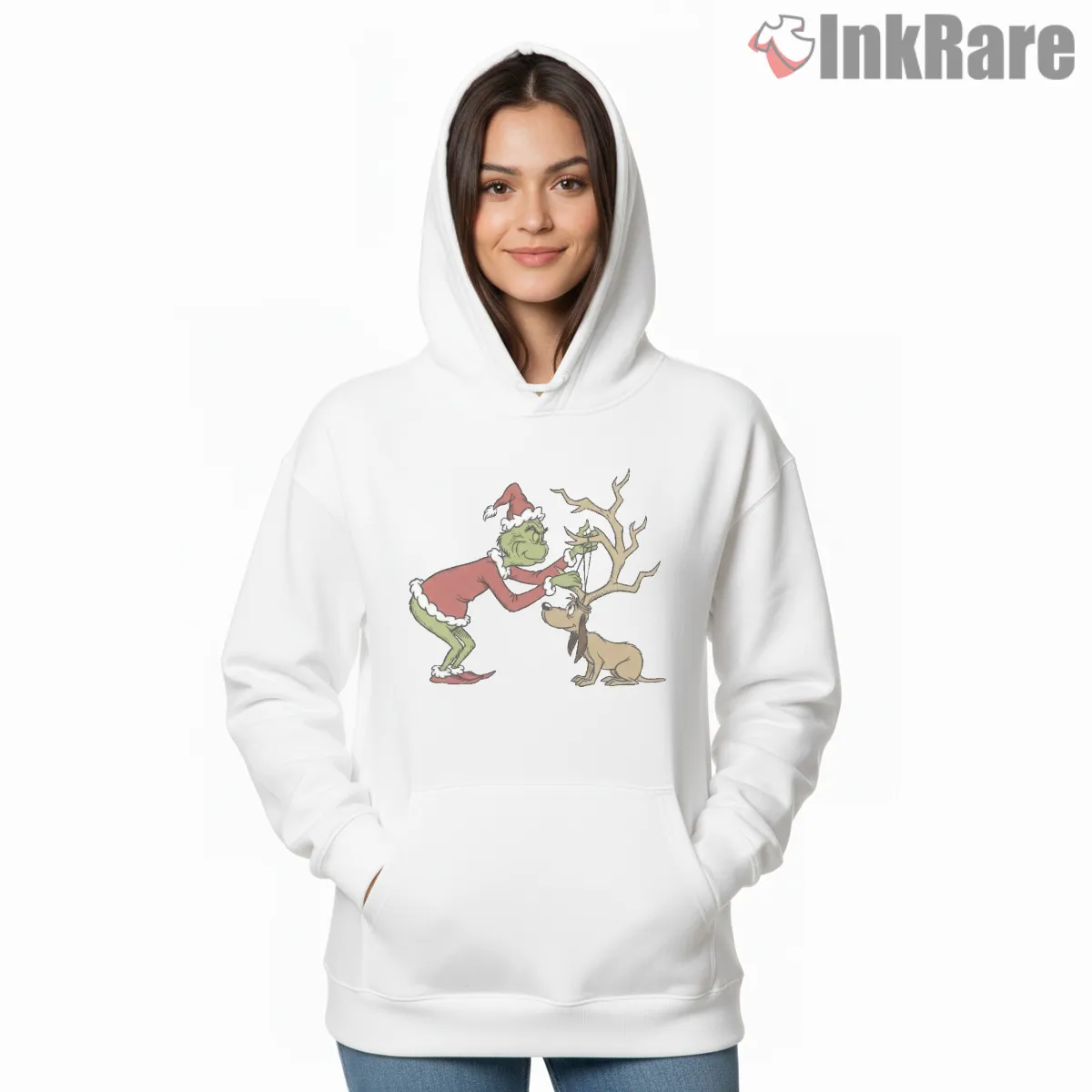 Vintage Grinch And Max Dog Lover Christmas Shirt on white hoodie for women graphic tee