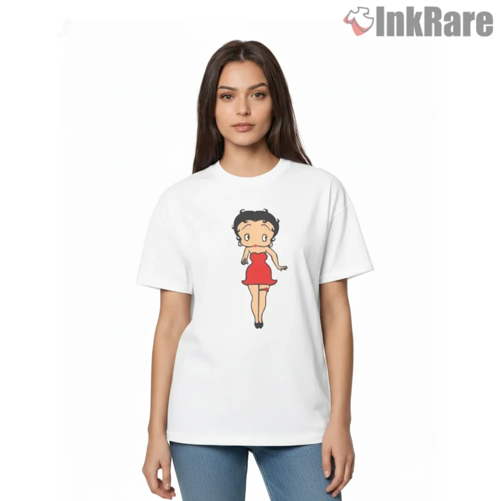 Vintage Icon Betty Boop Minimal Red Dress Shirt on white short sleeve shirt for women graphic tee