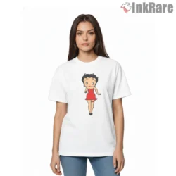 Vintage Icon Betty Boop Minimal Red Dress Shirt on white short sleeve shirt for women graphic tee