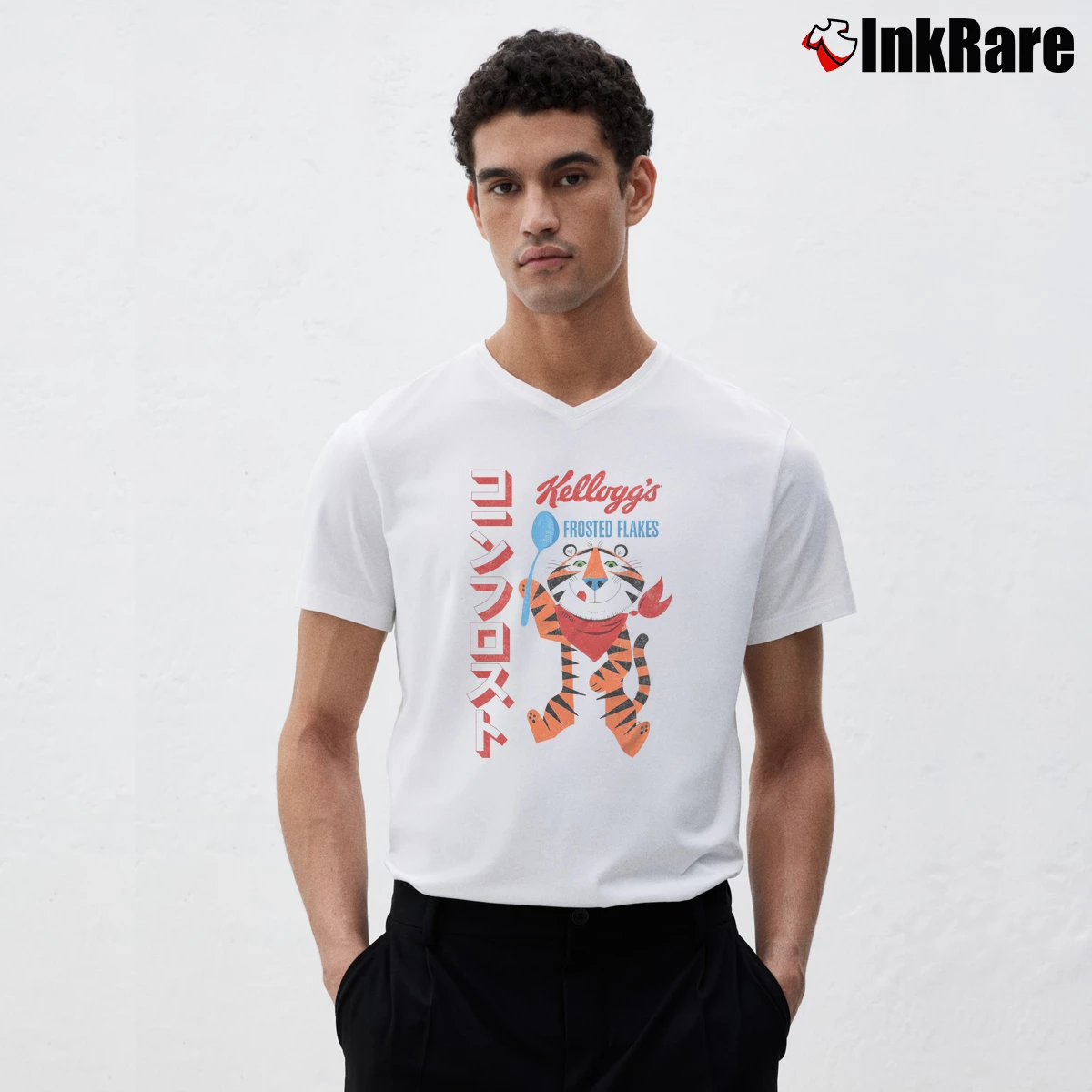 Vintage Japanese Tony The Tiger Men’s V-Neck Tee in white – Modern Essential Men’s Vintage Japanese Tony The Tiger V-Neck Tee in white | Sharp, Breathable, Everyday Staple