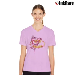 Women’s Vintage Joker Ha Ha Batman 80s V-Neck Tee in light pink | Chic Neckline, Soft Texture