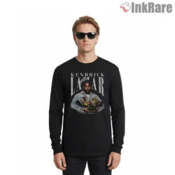 Vintage Kendrick Lamar Holding Grammy Awards Photo Shirt on black long sleeve shirt for men graphic tee