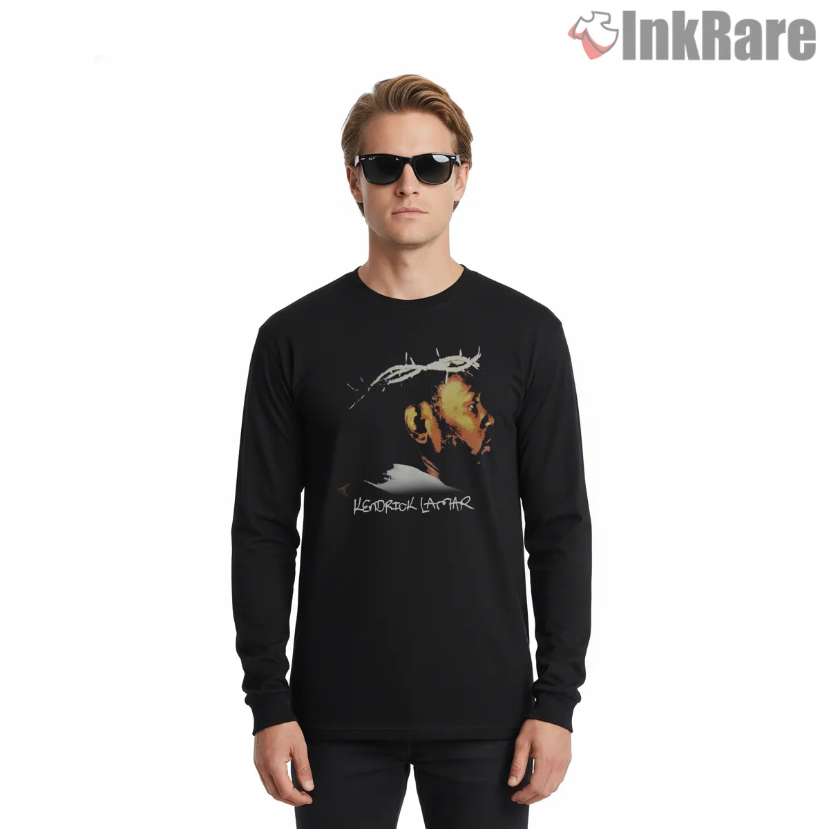 Vintage Kendrick Lamar Side Profile Brush Stroke Shirt on black long sleeve shirt for men graphic tee