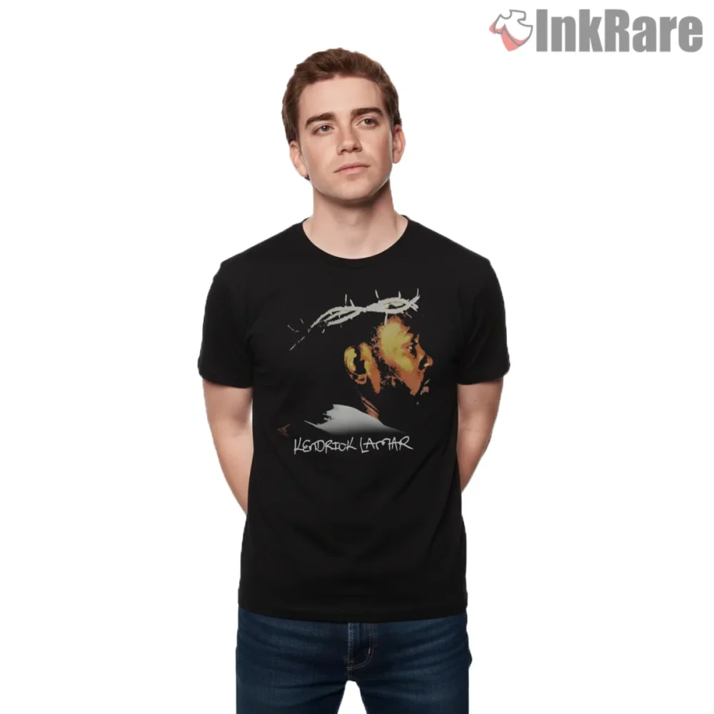 Vintage Kendrick Lamar Side Profile Brush Stroke Shirt on black short sleeve shirt for men graphic tee
