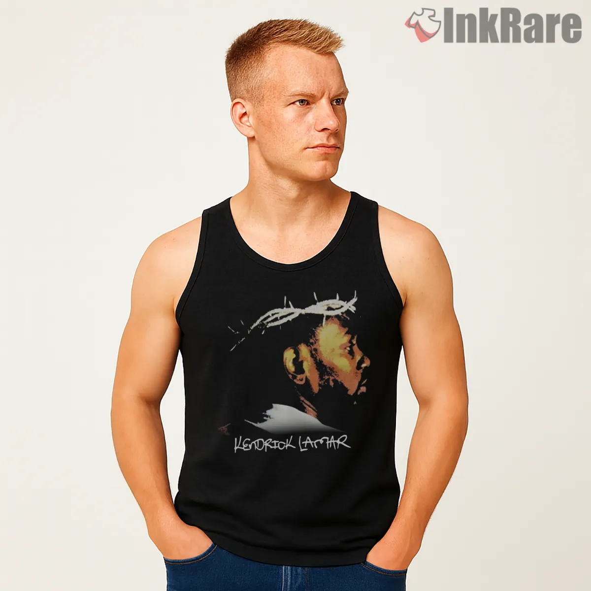 Vintage Kendrick Lamar Side Profile Brush Stroke Tank Top Black Vintage Kendrick Lamar Side Profile Brush Stroke Shirt on black tank top for men graphic tee