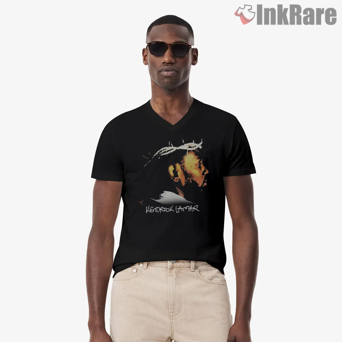Vintage Kendrick Lamar Side Profile Brush Stroke V Neck Black Vintage Kendrick Lamar Side Profile Brush Stroke Shirt on black v-neck shirt for men graphic tee