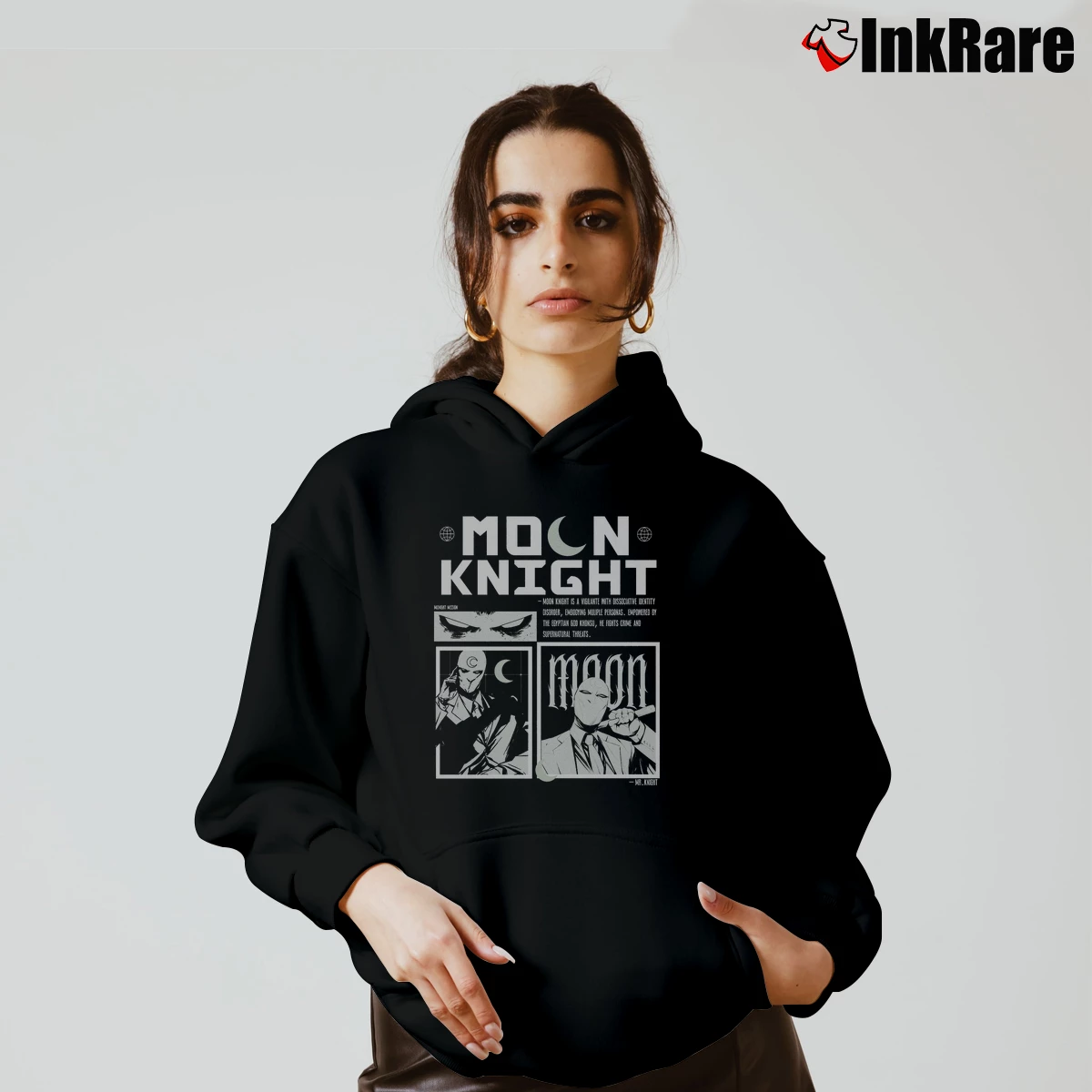 Women’s Vintage Moon Knight Cozy Hoodie in black | Warm, Structured, Stylish