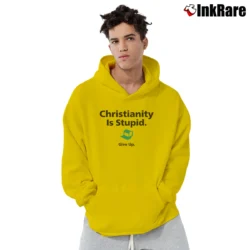 Men’s Vintage Negativland Christianity is Stupid Give Up Pullover Hoodie in yellow | Cozy, Durable, Modern Fit